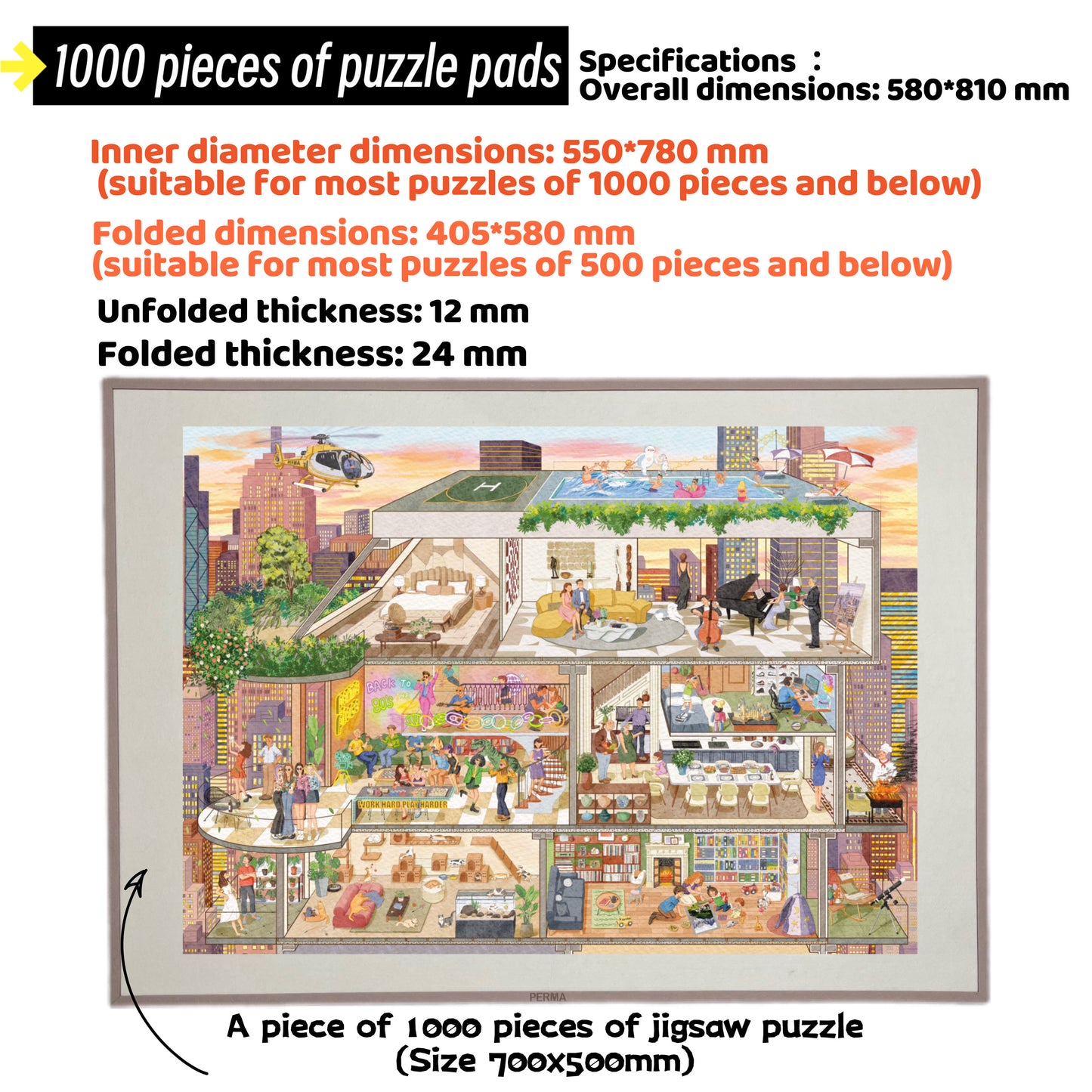 (1000P 500P ACCOMMODATED) PERMA FOLDING PUZZLE MAT WITH FRAME DESIGN