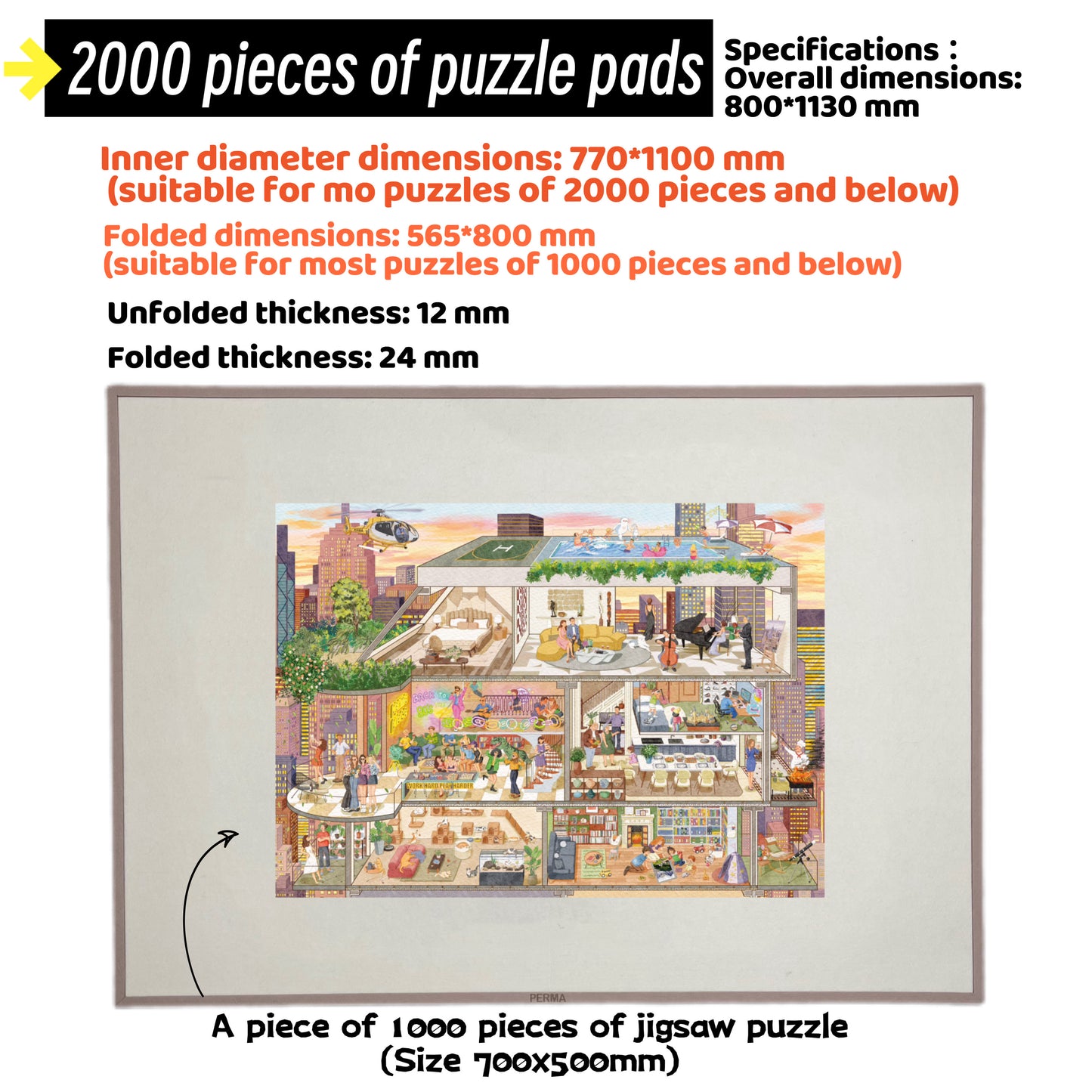 (2000P 1000P ACCOMMODATED) PERMA FOLDING PUZZLE MAT WITH FRAME DESIGN